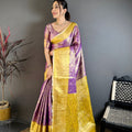 Elegant Purple Kanchipuram Silk Saree with Rich Golden Zari Border Grand Pallu