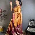Royal Orange Kanchipuram Silk Saree with Rich Purple Zari Border Woven Pallu