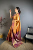 Royal Orange Kanchipuram Silk Saree with Rich Purple Zari Border Woven Pallu
