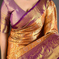 Royal Orange Kanchipuram Silk Saree with Rich Purple Zari Border Woven Pallu