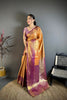Royal Orange Kanchipuram Silk Saree with Rich Purple Zari Border Woven Pallu