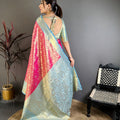Stunning Rani Pink Kanchipuram Silk Saree with Sky Blue Zari Border Pallu