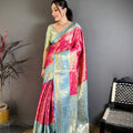 Stunning Rani Pink Kanchipuram Silk Saree with Sky Blue Zari Border Pallu 