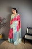 Stunning Rani Pink Kanchipuram Silk Saree with Sky Blue Zari Border Pallu 