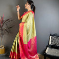 Elegant Pista Green Kanchipuram Silk Saree with Rani Pink Pallu