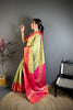 Elegant Pista Green Kanchipuram Silk Saree with Rani Pink Pallu