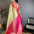 Elegant Pista Green Kanchipuram Silk Saree with Rani Pink Pallu