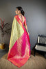 Elegant Pista Green Kanchipuram Silk Saree with Rani Pink Pallu