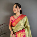 Elegant Pista Green Kanchipuram Silk Saree with Rani Pink Pallu