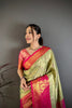 Elegant Pista Green Kanchipuram Silk Saree with Rani Pink Pallu