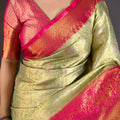 Elegant Pista Green Kanchipuram Silk Saree with Rani Pink Pallu
