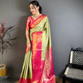 Elegant Pista Green Kanchipuram Silk Saree with Rani Pink Pallu