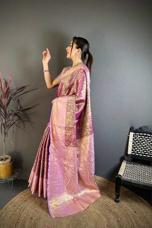 Elegant Purple Kanchipuram Silk Saree with Pink Designer Pallu