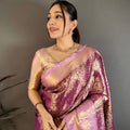 Elegant Purple Kanchipuram Silk Saree with Pink Designer Pallu