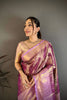 Elegant Purple Kanchipuram Silk Saree with Pink Designer Pallu