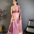 Elegant Purple Kanchipuram Silk Saree with Pink Designer Pallu
