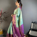 Lovely Sky Blue Kanchipuram Silk Saree Royal Purple Pallu