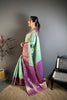 Lovely Sky Blue Kanchipuram Silk Saree Royal Purple Pallu
