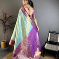 Lovely Sky Blue Kanchipuram Silk Saree Royal Purple Pallu