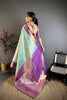Lovely Sky Blue Kanchipuram Silk Saree Royal Purple Pallu