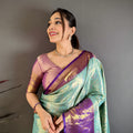 Lovely Sky Blue Kanchipuram Silk Saree Royal Purple Pallu