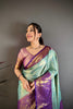 Lovely Sky Blue Kanchipuram Silk Saree Royal Purple Pallu