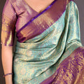 Lovely Sky Blue Kanchipuram Silk Saree Royal Purple Pallu