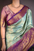 Lovely Sky Blue Kanchipuram Silk Saree Royal Purple Pallu