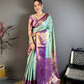 Lovely Sky Blue Kanchipuram Silk Saree Royal Purple Pallu 