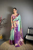 Lovely Sky Blue Kanchipuram Silk Saree Royal Purple Pallu 