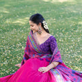 Stunning Rani Pink Tasar Silk Printed Lehenga Choli Blouse Dupatta for Navratri