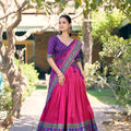 Stunning Rani Pink Tasar Silk Printed Lehenga Choli Blouse Dupatta for Navratri
