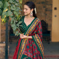Elegant Red Tasar Silk Lehenga Choli with Green Blouse and Dupatta for Navratri