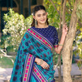 Stunning Teal Blue Tasar Silk Printed Lehenga Choli Purple Blouse and Dupatta Navratri