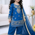 Royal Blue GMY Silk Embroidered Girls Palazzo Suit with Designer Dupatta