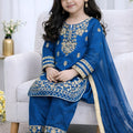 Royal Blue GMY Silk Embroidered Girls Palazzo Suit with Designer Dupatta
