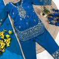 Royal Blue GMY Silk Embroidered Girls Palazzo Suit with Designer Dupatta