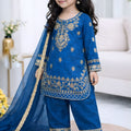 Royal Blue GMY Silk Embroidered Girls Palazzo Suit with Designer Dupatta