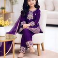 Stunning Purple GMY Silk Embroidered Girls Palazzo Suit with Designer Dupatta