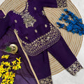 Stunning Purple GMY Silk Embroidered Girls Palazzo Suit with Designer Dupatta