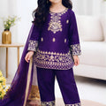 Stunning Purple GMY Silk Embroidered Girls Palazzo Suit with Designer Dupatta