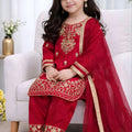 Elegant Red GMY Silk Embroidered Girls Palazzo Suit with Designer Dupatta