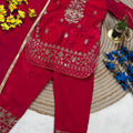 Elegant Red GMY Silk Embroidered Girls Palazzo Suit with Designer Dupatta