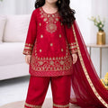 Elegant Red GMY Silk Embroidered Girls Palazzo Suit with Designer Dupatta