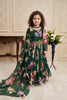 Elegant Dark Green Faux Georgette Floral Printed Designer Gown for Girls with Dupatta
