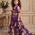 Stylish Purple Faux Georgette Floral Printed Designer Gown for Girls with Dupatta