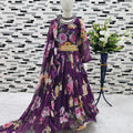 Stylish Purple Faux Georgette Floral Printed Designer Gown for Girls with Dupatta