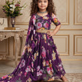 Stylish Purple Faux Georgette Floral Printed Designer Gown for Girls with Dupatta