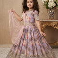 Wonderful Lavender Faux Georgette Digital Printed Designer Gown for Girls with Dupatta