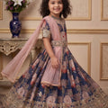 Stunning Navy Blue Faux Georgette Digital Printed Designer Gown for Girls with Dupatta